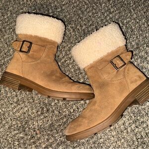 UGG Tan Suede Winter Boots with Cream Cuff